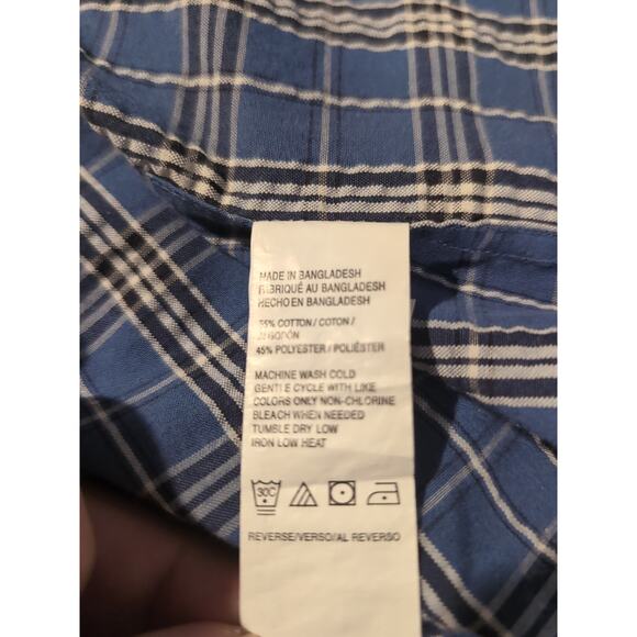 Arrow Button Front Shirt, Men's Size LT,‎ Blue Plaid Short Sleeves, Cotton Blend - Picture 6 of 7
